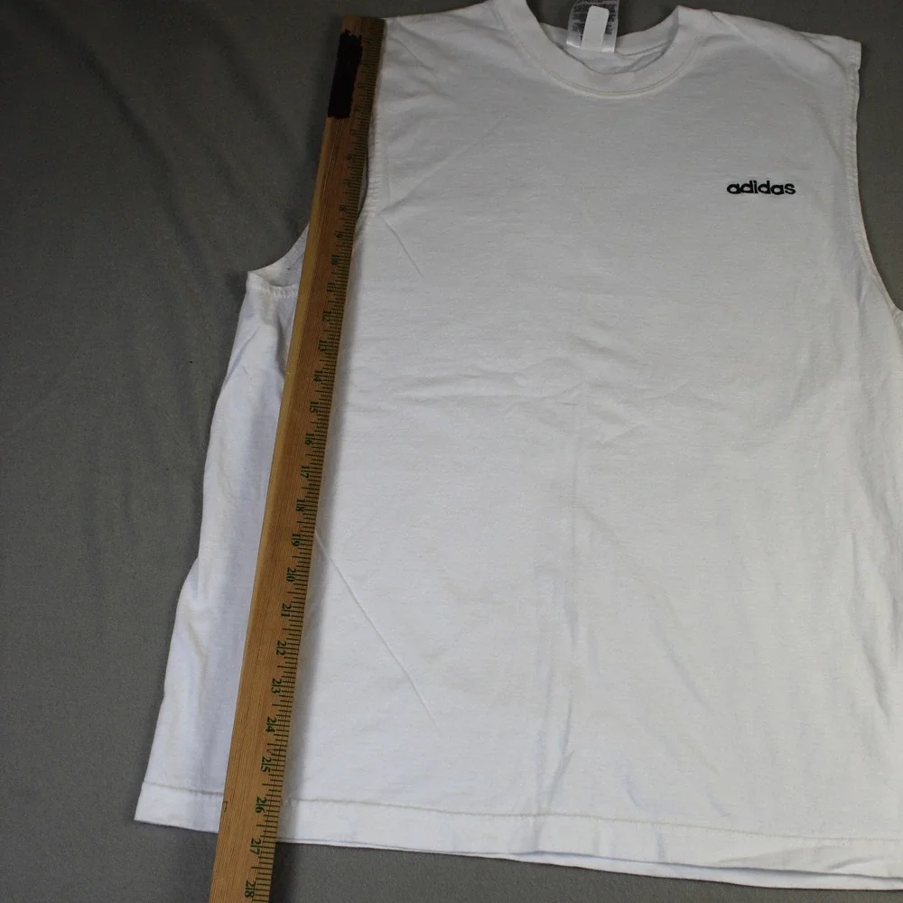 Adidas Muscle Tee Sleeveless Embroidered Logo Medium White Athletic Gym Shirt